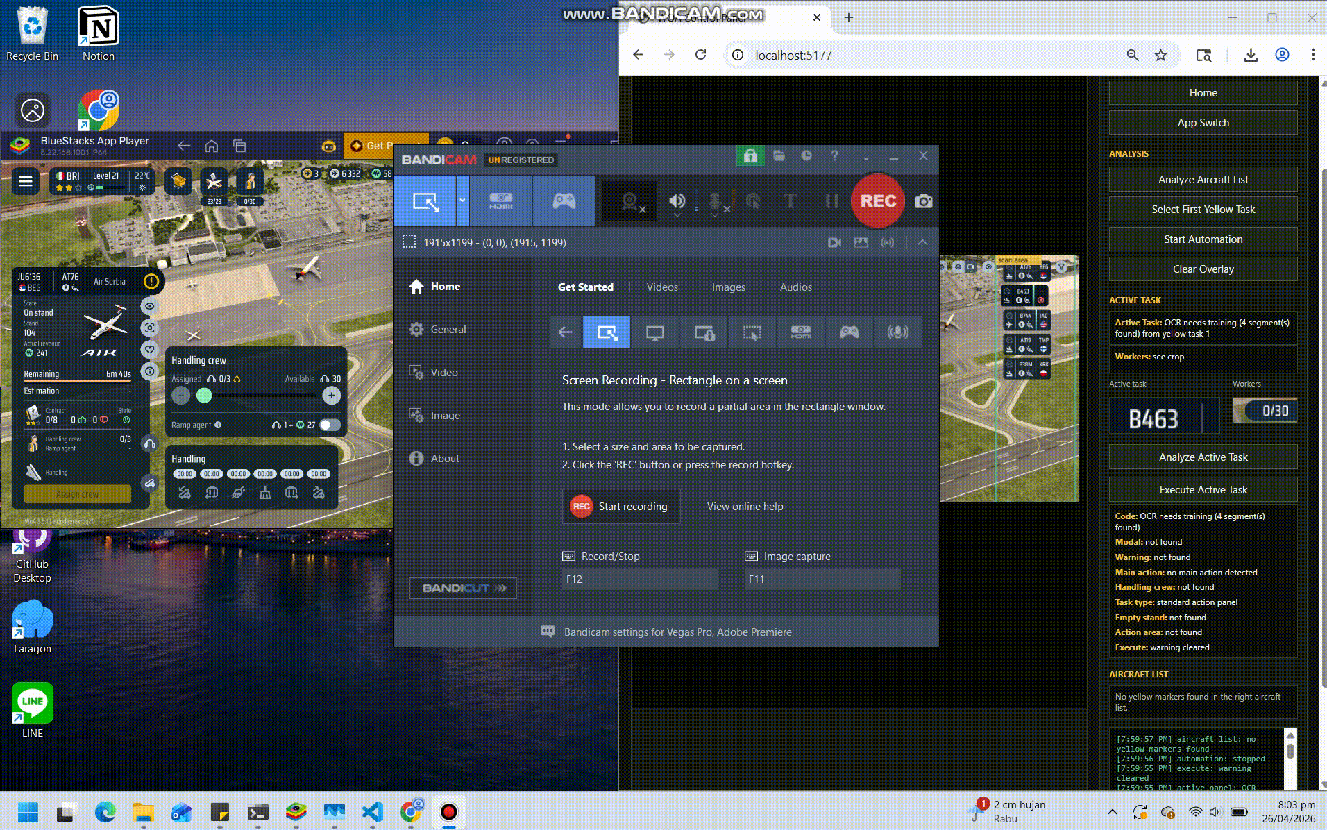 Animated preview of Android game automation using OCR and ADB
